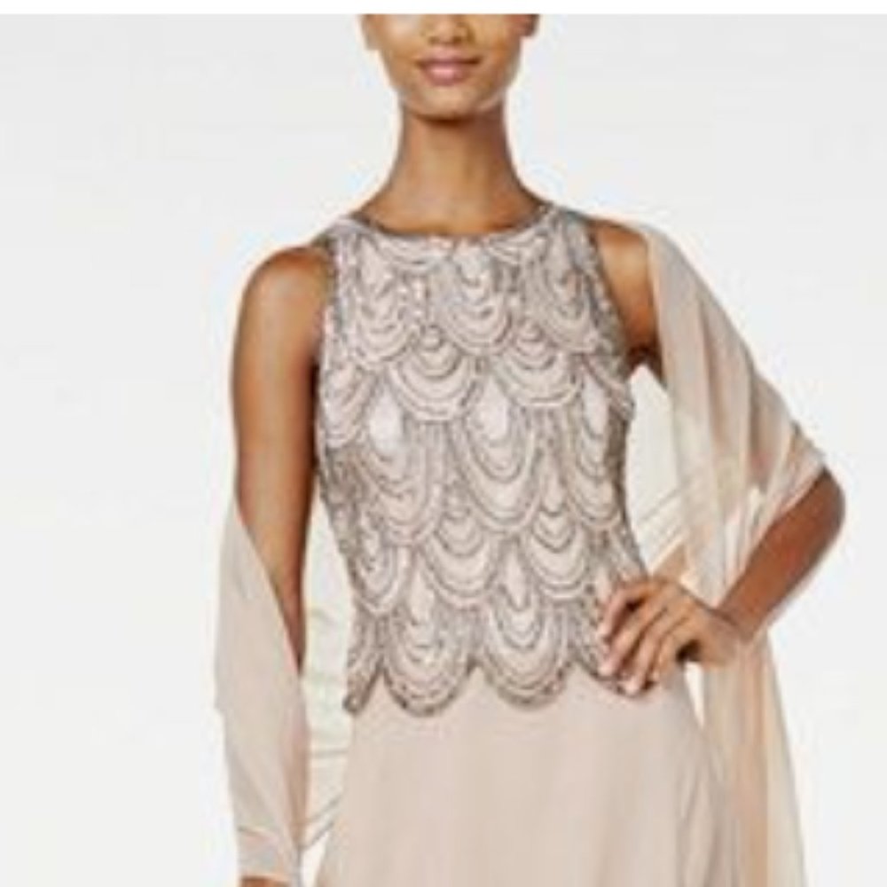 J Kara Embellished A-Line Gown and Scarf